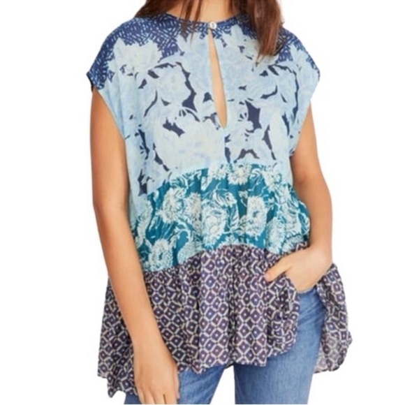 Free People Floral Patchwork Tiered Blouse - Picture 1 of 5